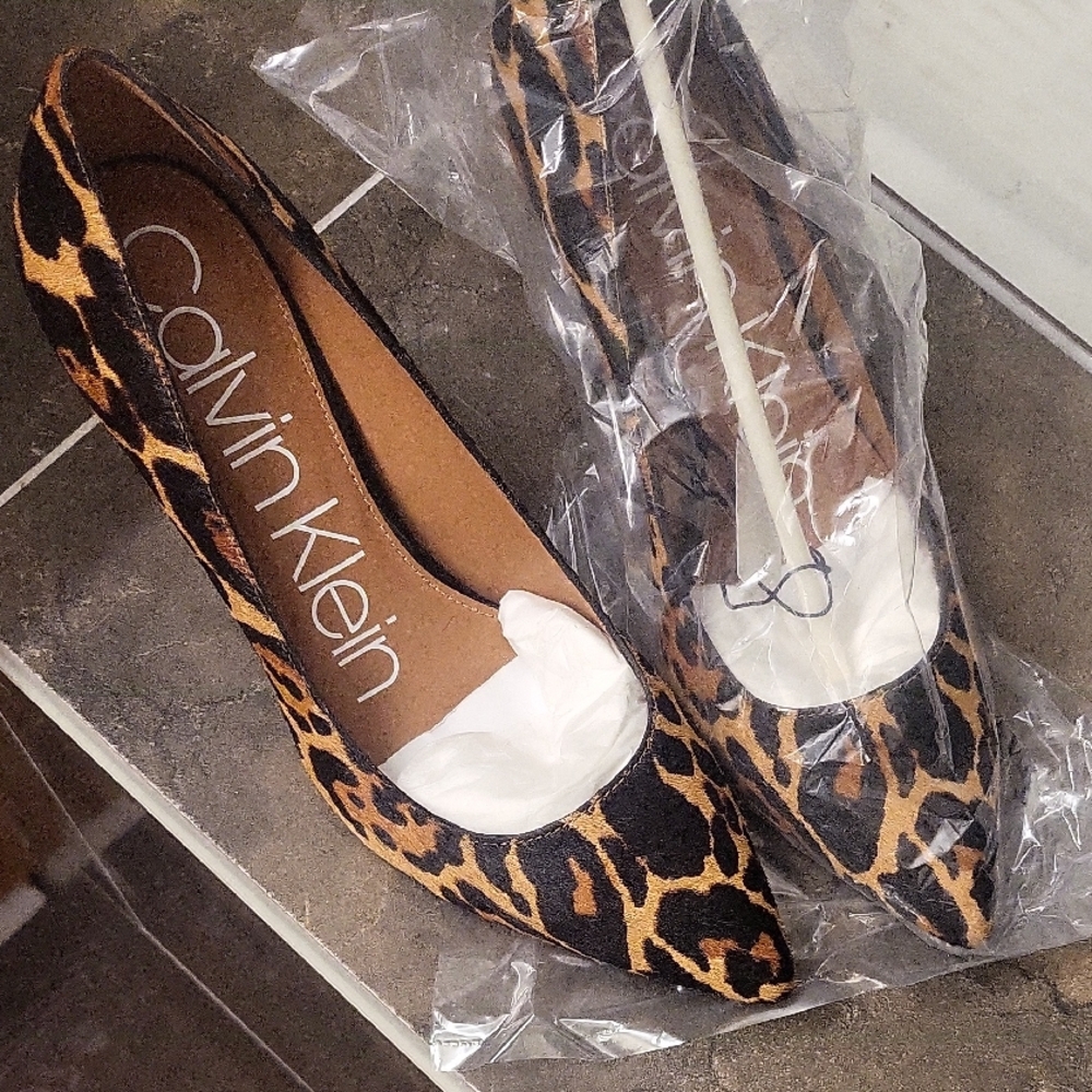 Calvin Klein Brown and Black Heels with Leopard Print